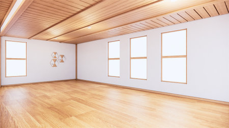 Large hall interior design, Big room  japanese style interior mock up. 3D rendering