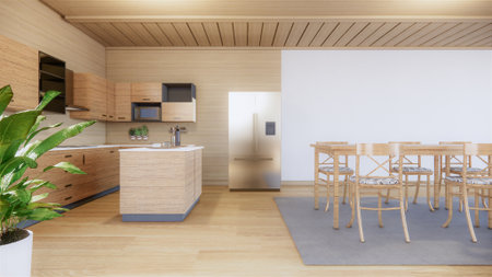 Kitchen room japanese style. 3D rendering