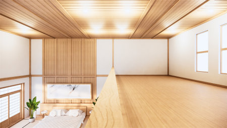 Japanese-style interior of the first floor in a two-story house. 3D renderingの写真素材
