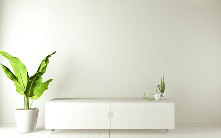 Tv cabinet in modern empty room Japanese - zen style,minimal designs. 3D renderingの写真素材