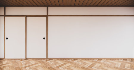room empty with Tatami mats and paper sliding doors called Shoji on room zen style.3D renderingの写真素材