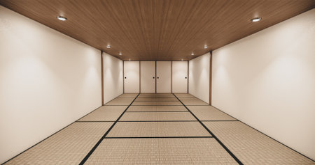 Empty house hall with tatami  floor 2 steps White room tropical style.3D renderingの写真素材