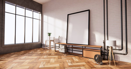 Mint interior with Cabinet Tv and decoration japan style design down lights on cabinet shelf wall....