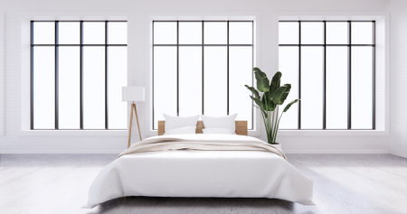 Bedroom interior loft style with frame on wall brick. 3D renderingの写真素材