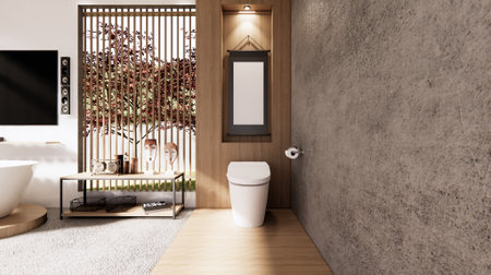 the circle wall design room Japanese - zen style,minimal designs. 3D rendering
