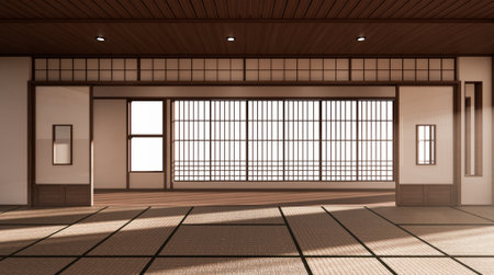 The room is spacious design of the Japanese style  And light in natural tones. 3D renderingの写真素材