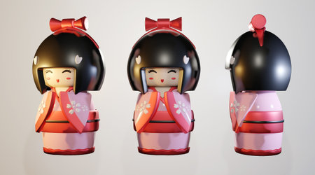 Kokeshi doll, Girl doll japanese. 3D renderingの写真素材