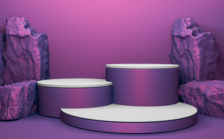 purple Rock stones on podium geometric for Product presentation. 3D renderingの写真素材