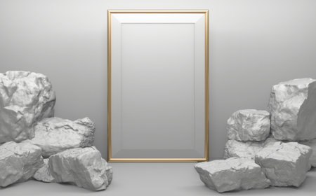 White Rock stones on podium geometric for Product presentation. 3D renderingの写真素材