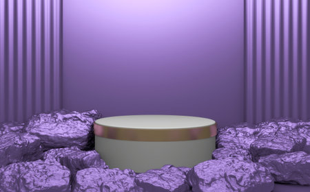 purple Rock stones on podium geometric for Product presentation. 3D rendering