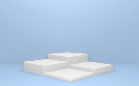 Cyan abstract on podium geometric for Product presentation. 3D rendering