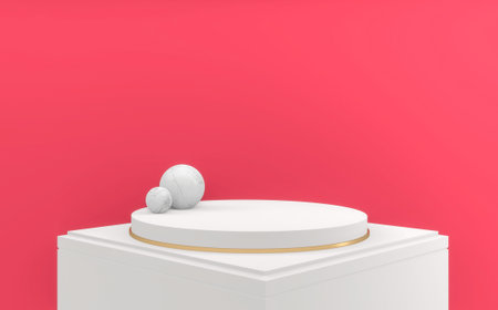 Valentine pink podium minimal design product scene. 3d renderingの写真素材