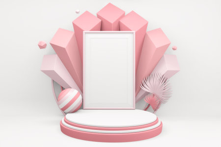Valentine pink podium minimal design product scene. 3d rendering
