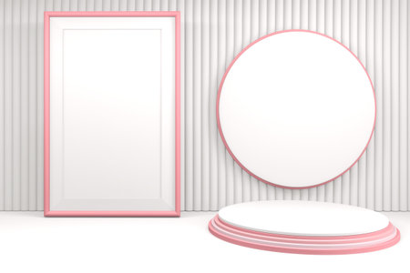 Valentine pink podium minimal design product scene. 3d rendering