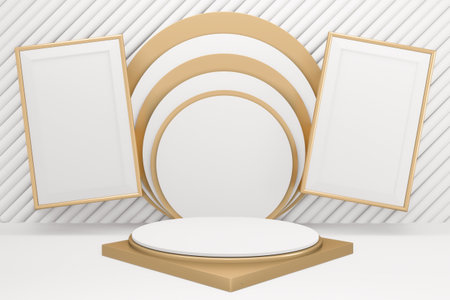 The Golden Podium minimal geometric white and gold style abstract.3D rendering