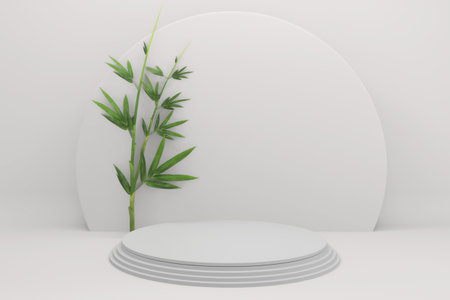 Tropical  Podium minimal geometric and bamboo japanese decoration .3D renderingの写真素材