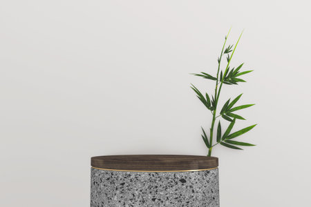 Blue Podium,minimal podium geometric and decoration color japanese tone.3D renderingの写真素材