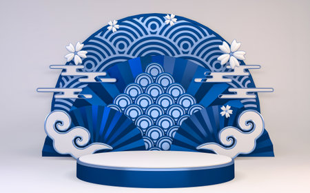 Mock up poium China Red, minimal red geometric design.3D rendering