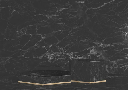 Luxury Hexagon podium black granite for show cosmetic product geometric on white background. 3D renderingの写真素材