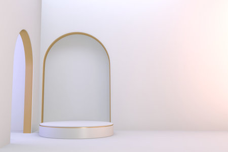 Modern pedestal white and gold for the presentation of cosmetic products. 3D renderingの写真素材