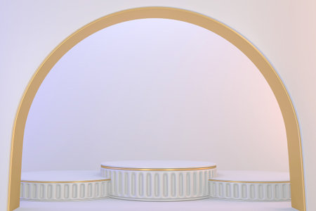 Modern pedestal white and gold for the presentation of cosmetic products. 3D rendering