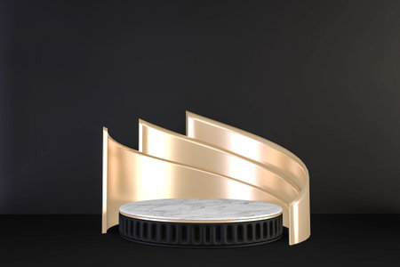 3d rendering, gold Luxury Podium roman style on background black for show product.の写真素材