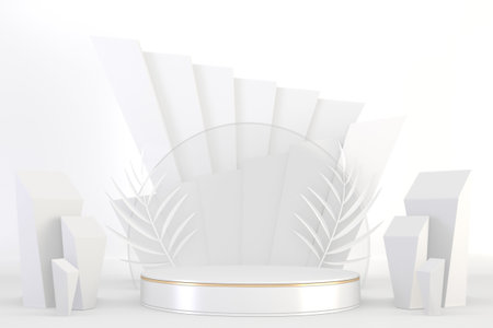 Roman podium  white for cosmetic product on background granite white. 3d renderingの写真素材