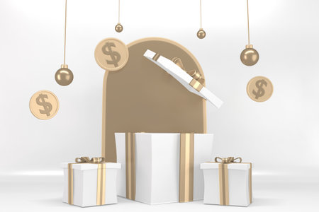 Roman podium  white for cosmetic product on background white. 3d renderingの写真素材