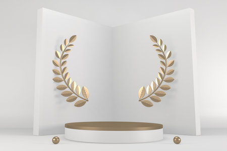Roman podium white for cosmetic product on background granite white. 3d renderingの写真素材