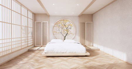 Modern bedroom - japanese style.3D rendering