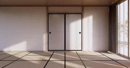 Empty room, white room, Clean modern room ,japanese style.3D rendering