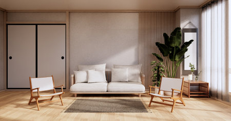Sofa furniture and modern room design minimal.3D rendering