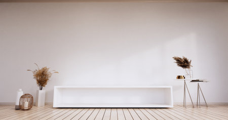Shelf  Cabinet minimalist, Modern japanese white room. 3d renderingの写真素材