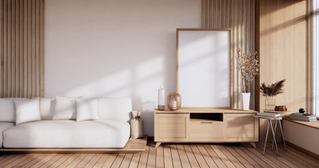 Mock up poster - frame on Modern room minimalist and decorations plants, earth tone.3D renderingの写真素材