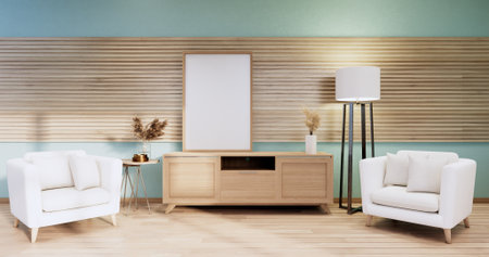 Interior, Cabinet in Modern Mint empty room on Livingroom. 3d rendering