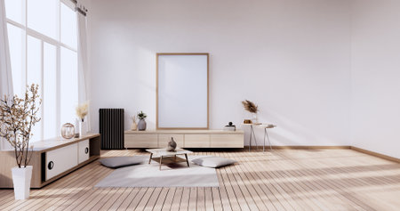 Minimalist Stylish interior of Mint modern wooden room with comfortable bed.3D renderingの写真素材