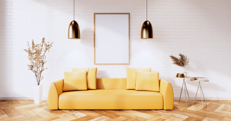 Loft style with white wall on wooden floor and sofa armchair on carpet.3D renderingの写真素材