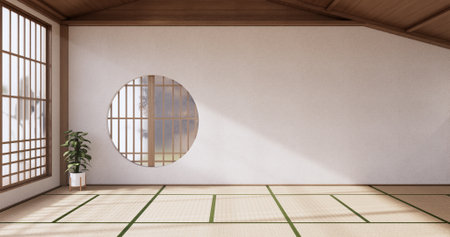 Interior, Empty room and tatami mat floor room japanese style. 3D renderingの写真素材