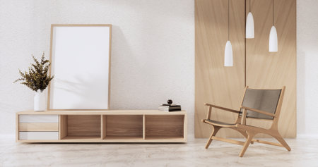 Mock up empty picture frame on the white wall of the room.3D renderingの写真素材