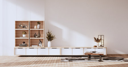 Cabinet wooden design on white room interior modern style.3D rendering