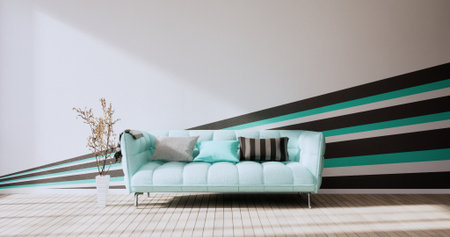 Black and Mint wall on living room two tone colorful design.3D renderingの写真素材