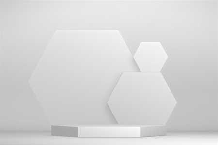 Modern white background and white podium show cosmetic product geometric. 3D renderingの写真素材