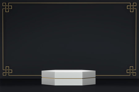 Abstract black podium show cosmetic products. 3D renderingの写真素材