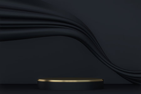 Abstract black podium show cosmetic products. 3D renderingの写真素材