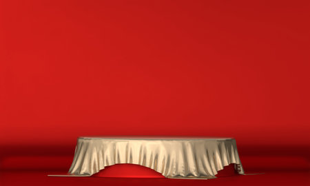 Red stage podium decoration suitable for products.3D renderingの写真素材
