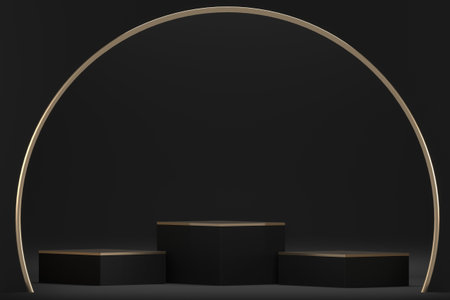 black stage podium decoration suitable for products.3D renderingの写真素材