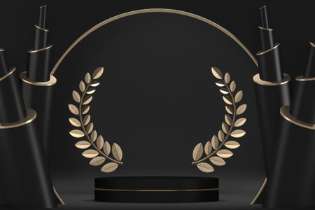 black stage podium decoration suitable for products.3D renderingの写真素材