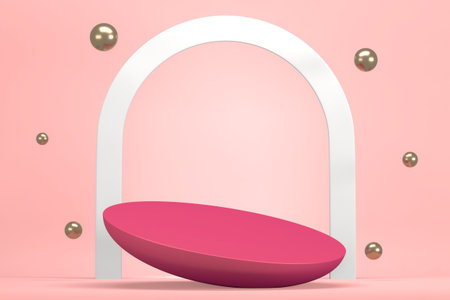 Pink podium minimalist mockup for podium display. 3D rendering
