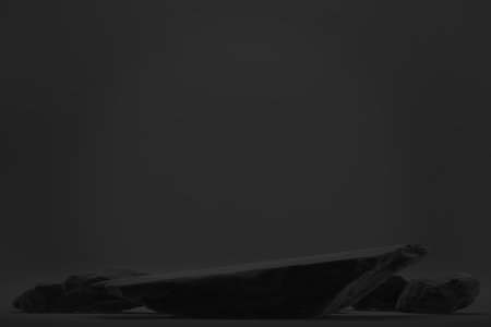 Black Stone stage decoration suitable for products.3D renderingの写真素材