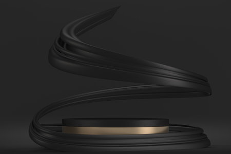 black stage podium decoration suitable for products.3D renderingの写真素材